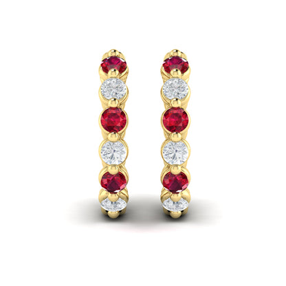 Diamond and Ruby Twist Hoop Earrings