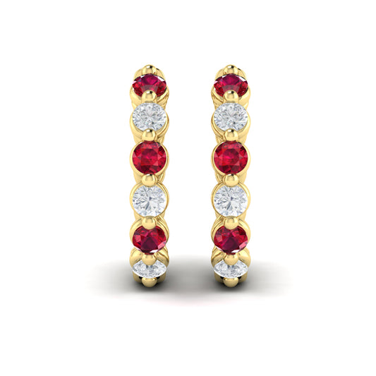 Diamond and Ruby Twist Hoop Earrings