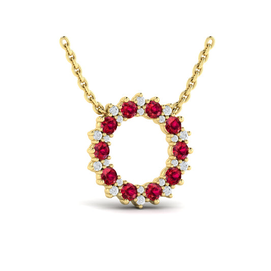 Diamond and Ruby Open Starburst Circle Pendant Necklace