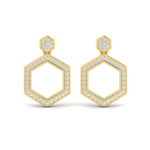 Channel Set Diamond Open Honeycomb Drop Stud Earrings
