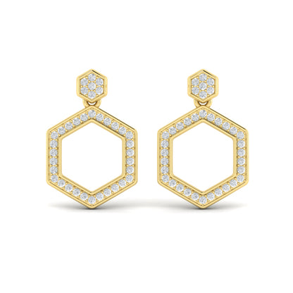 Channel Set Diamond Open Honeycomb Drop Stud Earrings