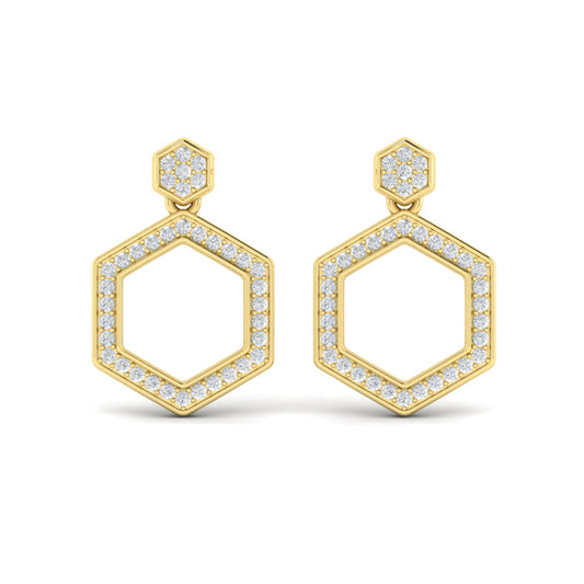 Channel Set Diamond Open Honeycomb Drop Stud Earrings