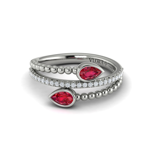 Bezel Set Pear shaped Ruby and Diamond Wrap Ring