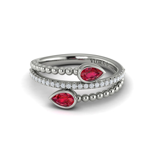 Bezel Set Pear shaped Ruby and Diamond Wrap Ring