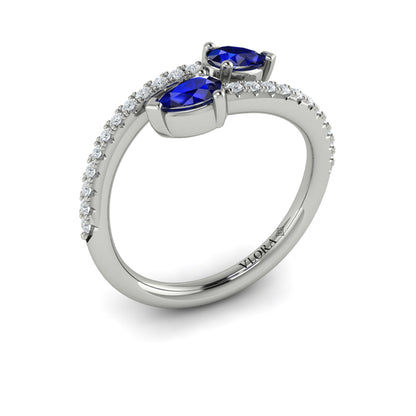 Diamond and Pear Blue Sapphire Wrap Ring