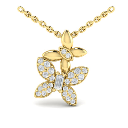 Double Butterfly Diamond Pavé Pendant Necklace