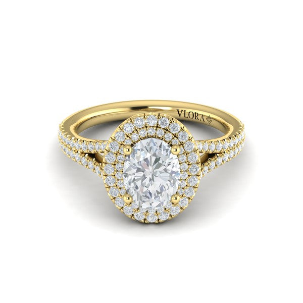 Delicate Double Halo Engagement Ring with Split Shank