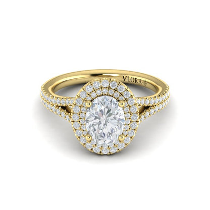 Delicate Double Halo Engagement Ring with Split Shank