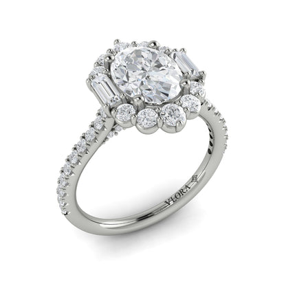Oval Halo Engagement Ring in Platinum by Vlora Bridal