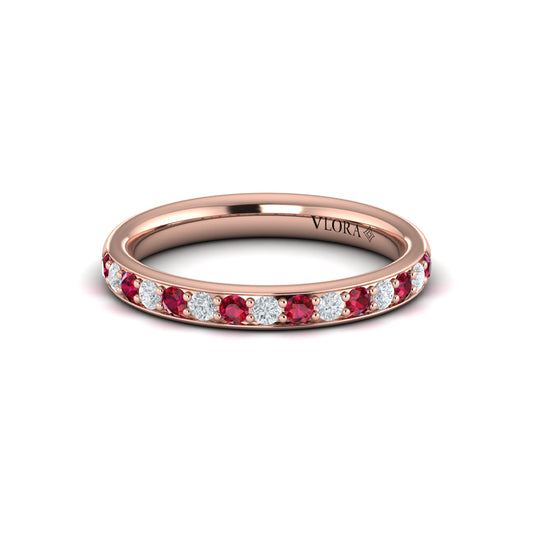 Delicate Ruby and Diamond Stackable Band