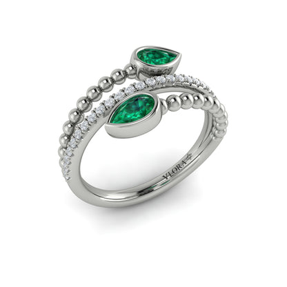 Double Pear Shaped Emerald and Diamond Wrap Ring