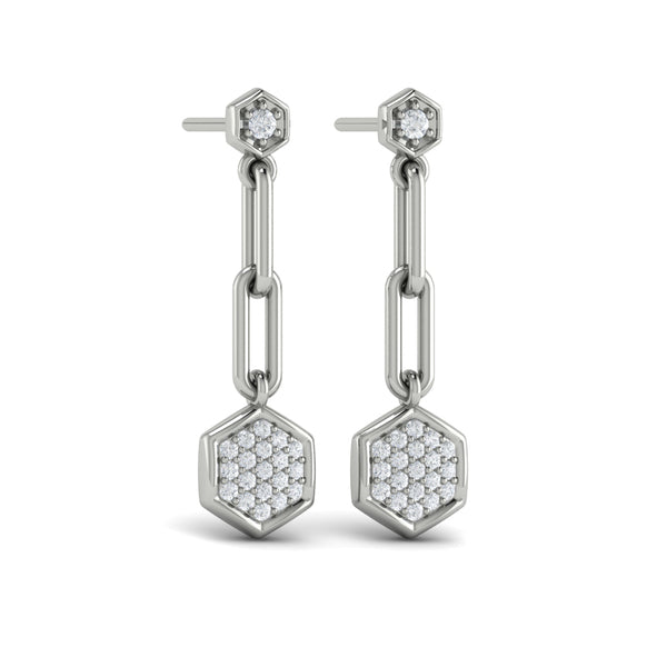 Diamond Honeycomb Link Long Drop Statement Earrings