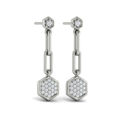 Diamond Honeycomb Link Long Drop Statement Earrings