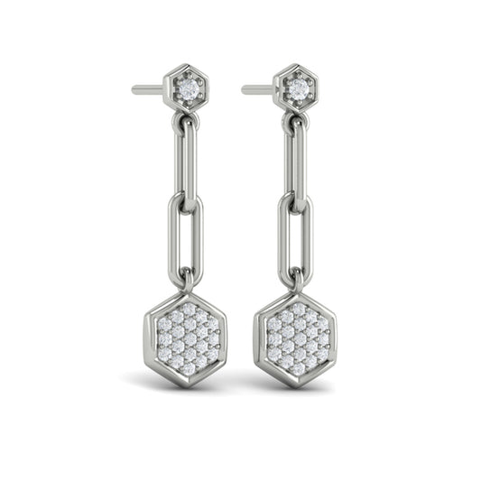 Diamond Honeycomb Link Long Drop Statement Earrings