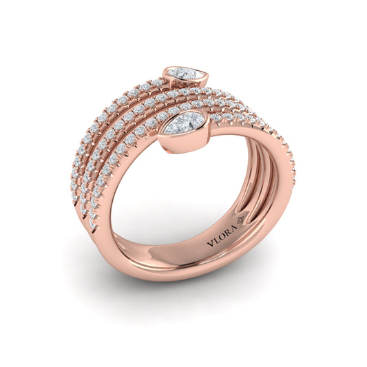 Diamond Three Row Diamond Pear Wrap Ring