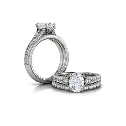 Oval Classic, Modern Vintage, Split Shank Engagement Ring in 14K White Gold by Vlora Bridal