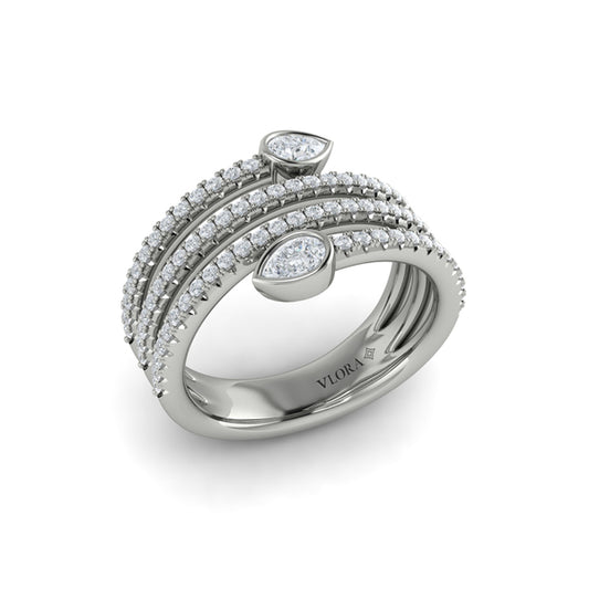 Diamond Three Row Diamond Pear Wrap Ring