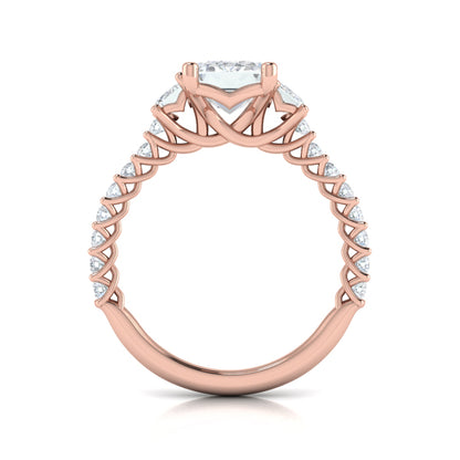 Interwoven Emerald Cut Three Stone Engagement Ring