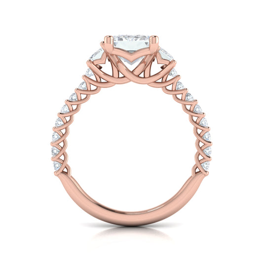 Interwoven Emerald Cut Three Stone Engagement Ring