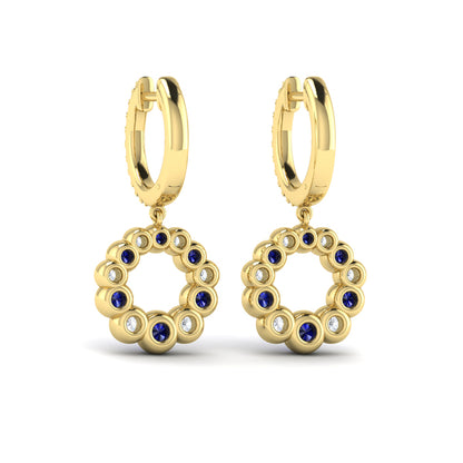Round Bezel Set Diamond and Sapphire Circle Drop Earring