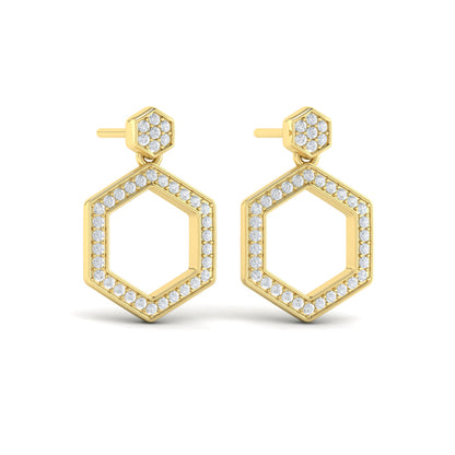 Channel Set Diamond Open Honeycomb Drop Stud Earrings