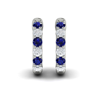Forward-facing Diamond and Blue Sapphire  Open Hoop Earrings