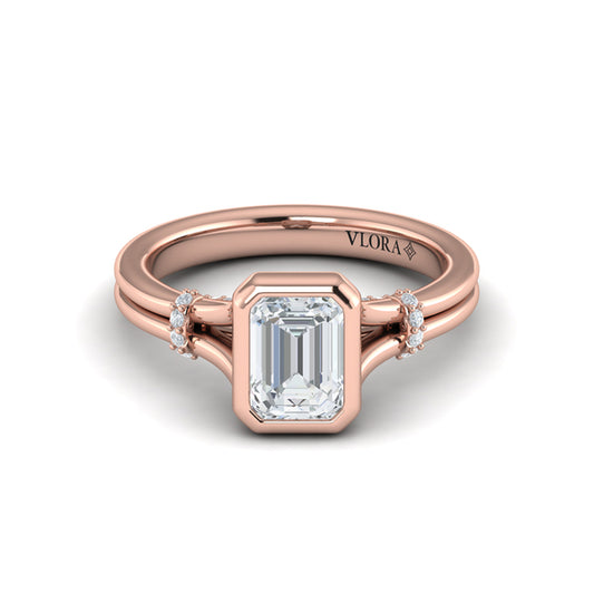Diamond Accent Bezel Emerald Cut Engagement Ring