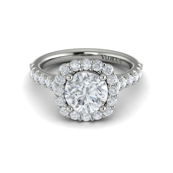 Round Halo Engagement Ring in Platinum by Vlora Bridal