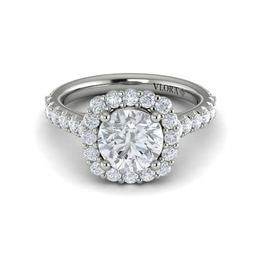 Round Halo Engagement Ring in Platinum by Vlora Bridal