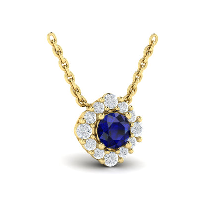 Diamond Halo and Round Sapphire Center Pendant
