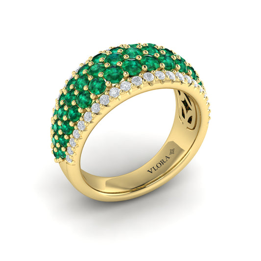 Diamond and Emerald Multi-Row Statement Ring