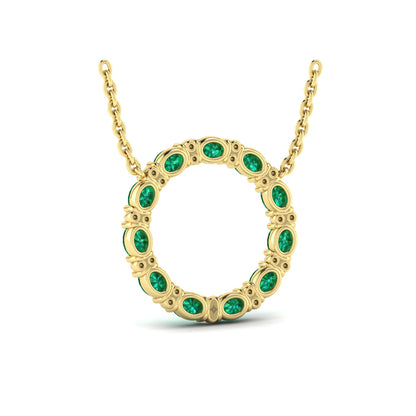 Oval Emerald and Diamond Open Circle Pendant Necklace