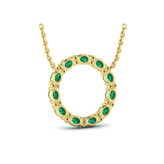 Oval Emerald and Diamond Open Circle Pendant Necklace
