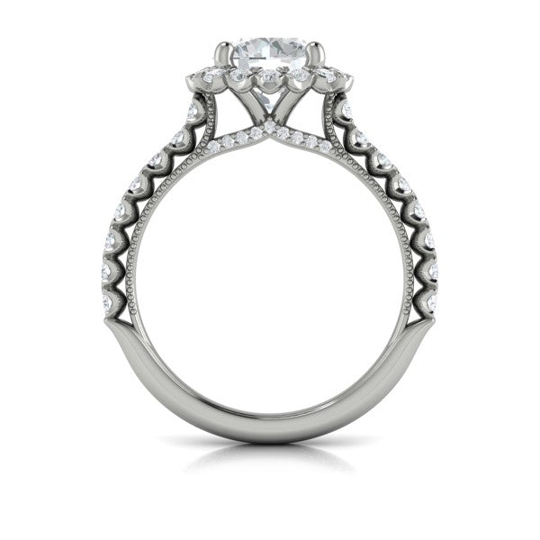 Floral Halo Round Engagement Ring