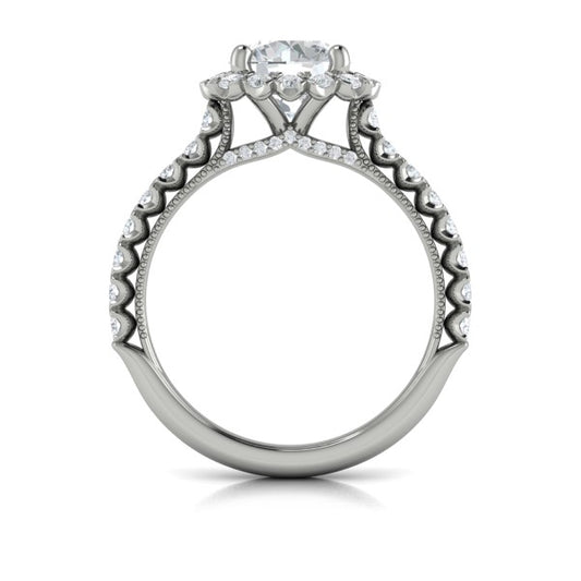 Floral Halo Round Engagement Ring