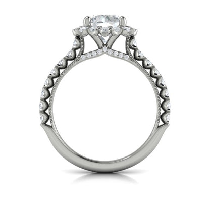 Floral Halo Round Engagement Ring
