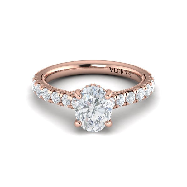 French Cathedral Oval Hidden Halo Engagement Ring