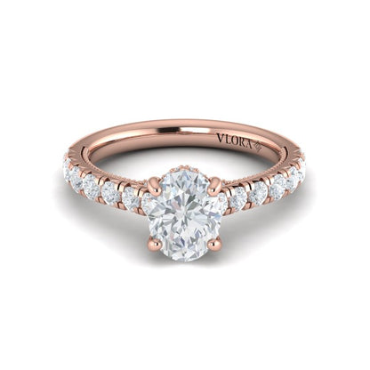 French Cathedral Oval Hidden Halo Engagement Ring