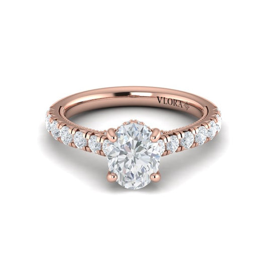 French Cathedral Oval Hidden Halo Engagement Ring