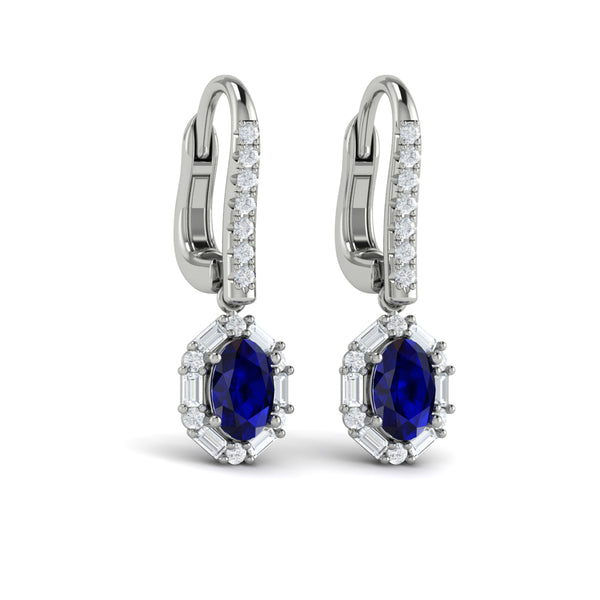 Oval Sapphire and Diamond Baguette Earrings