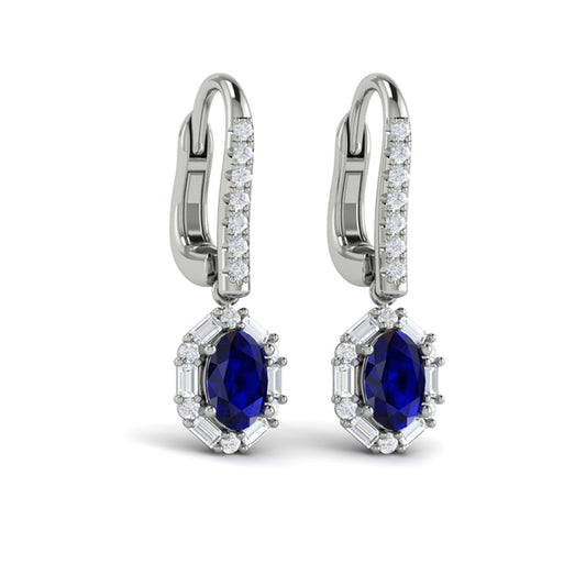 Oval Sapphire and Diamond Baguette Earrings
