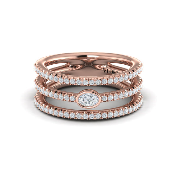 Diamond Open Three Row and Oval Centerstone  Ring