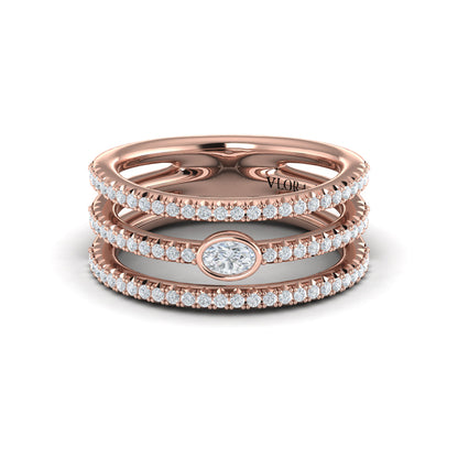 Diamond Open Three Row and Oval Centerstone  Ring