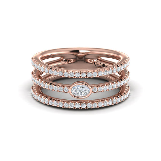 Diamond Open Three Row and Oval Centerstone  Ring