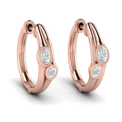 Oval Shaped Diamond Bezel‑Set Two‑Stone Huggies