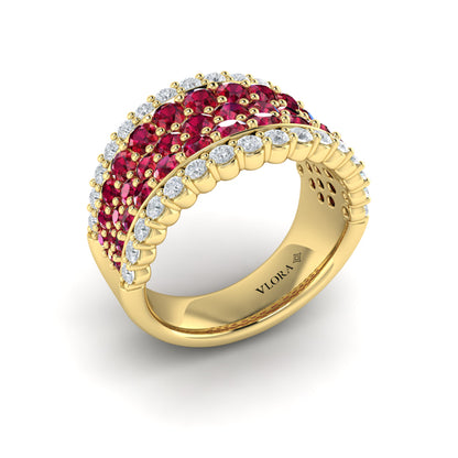 Diamond and Ruby Multi-Row Statement Ring