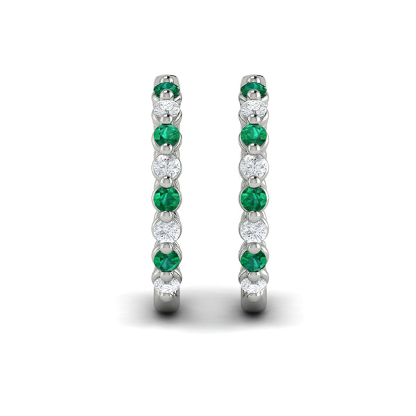 Diamond and Emerald  Twist Hoop Earrings