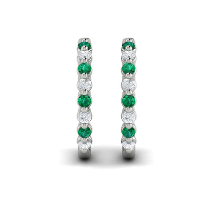 Diamond and Emerald  Twist Hoop Earrings