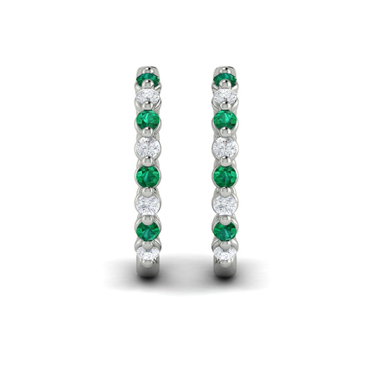 Diamond and Emerald  Twist Hoop Earrings