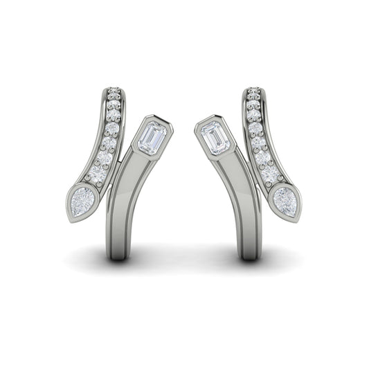 Pear and Emerald Diamond Bypass Hoop Earrings